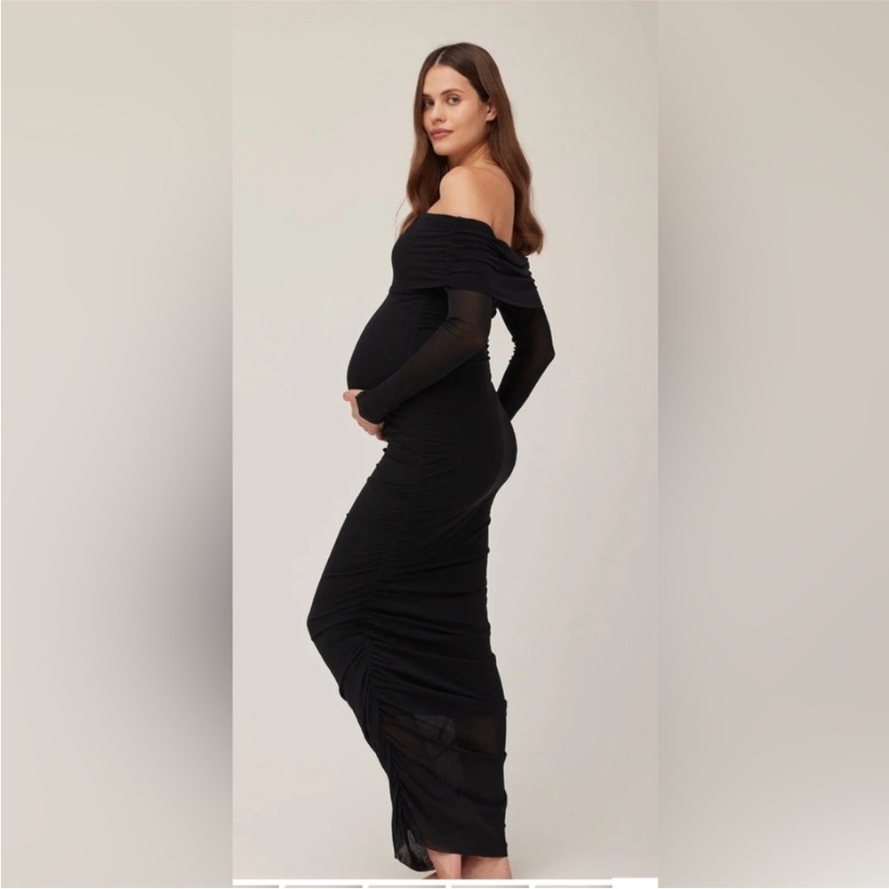 Bumpsuit Off-Shoulder Black Mesh Maternity Maxi Dress